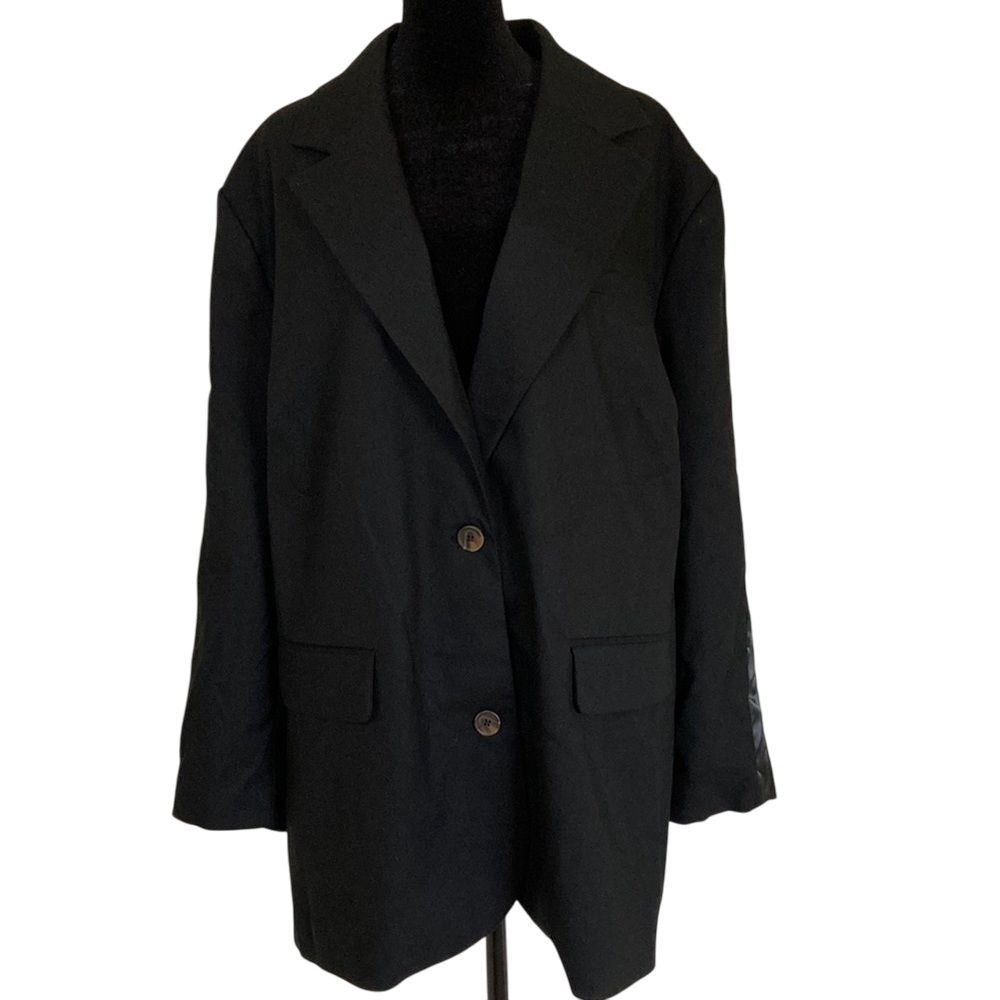 Future Collective Blazer Jacket Womens 2X Black Button Front Waist Tie Pockets